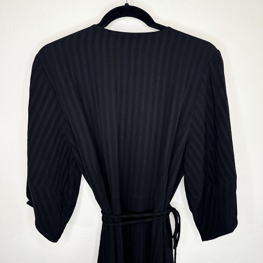 NWOT Everlane The City Stripe Puff Sleeve Black Ribbed Midi Wrap Dress 10 - Picture 11 of 15